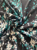 Teal Graduated Scatter Flowers on Navy Crepe De Chine