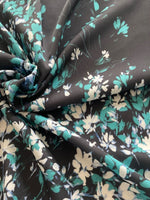 Teal Graduated Scatter Flowers on Navy Crepe De Chine