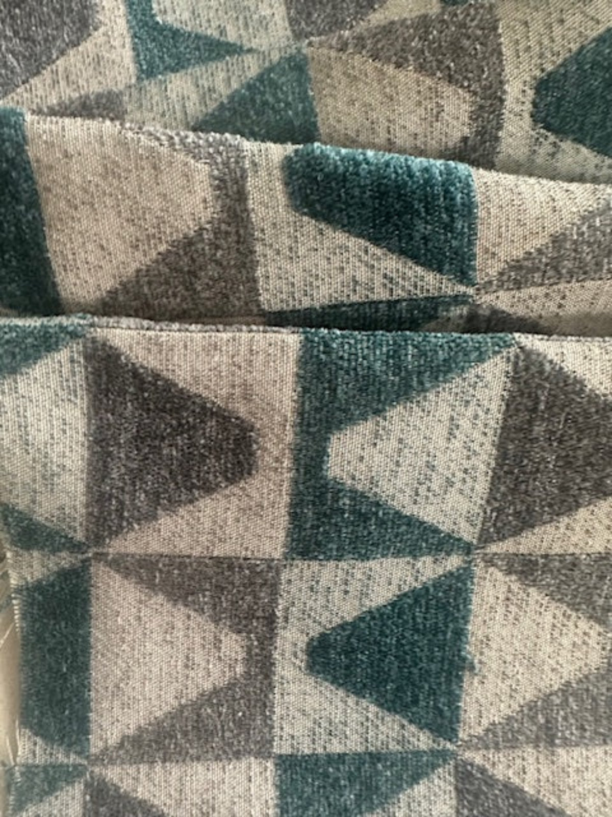Teal/Grey Pyramid Jacquard in Rectangle Pattern. Thick Furnishing " Porter & Stone"
