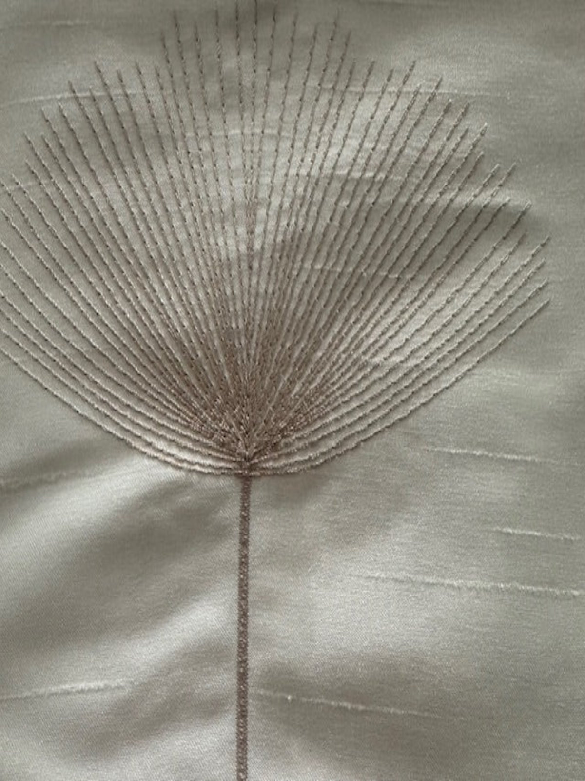 Teal/Lime Fan Plant Embroidery on Ivory Dupion