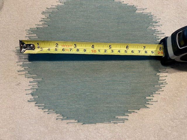 Teal Dot Edged Spheres on Organza. Wide Width "Harlequin- momentum Sheer Define"