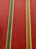 Yellow/Green Stripe on Terracotta Red Cotton. "Zoffany-Florette Stripe