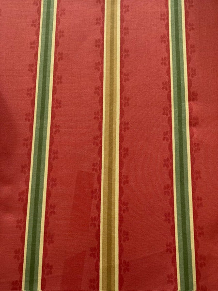 Yellow/Green Stripe on Terracotta Red Cotton. "Zoffany-Florette Stripe