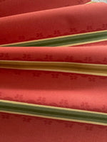 Yellow/Green Stripe on Terracotta Red Cotton. "Zoffany-Florette Stripe