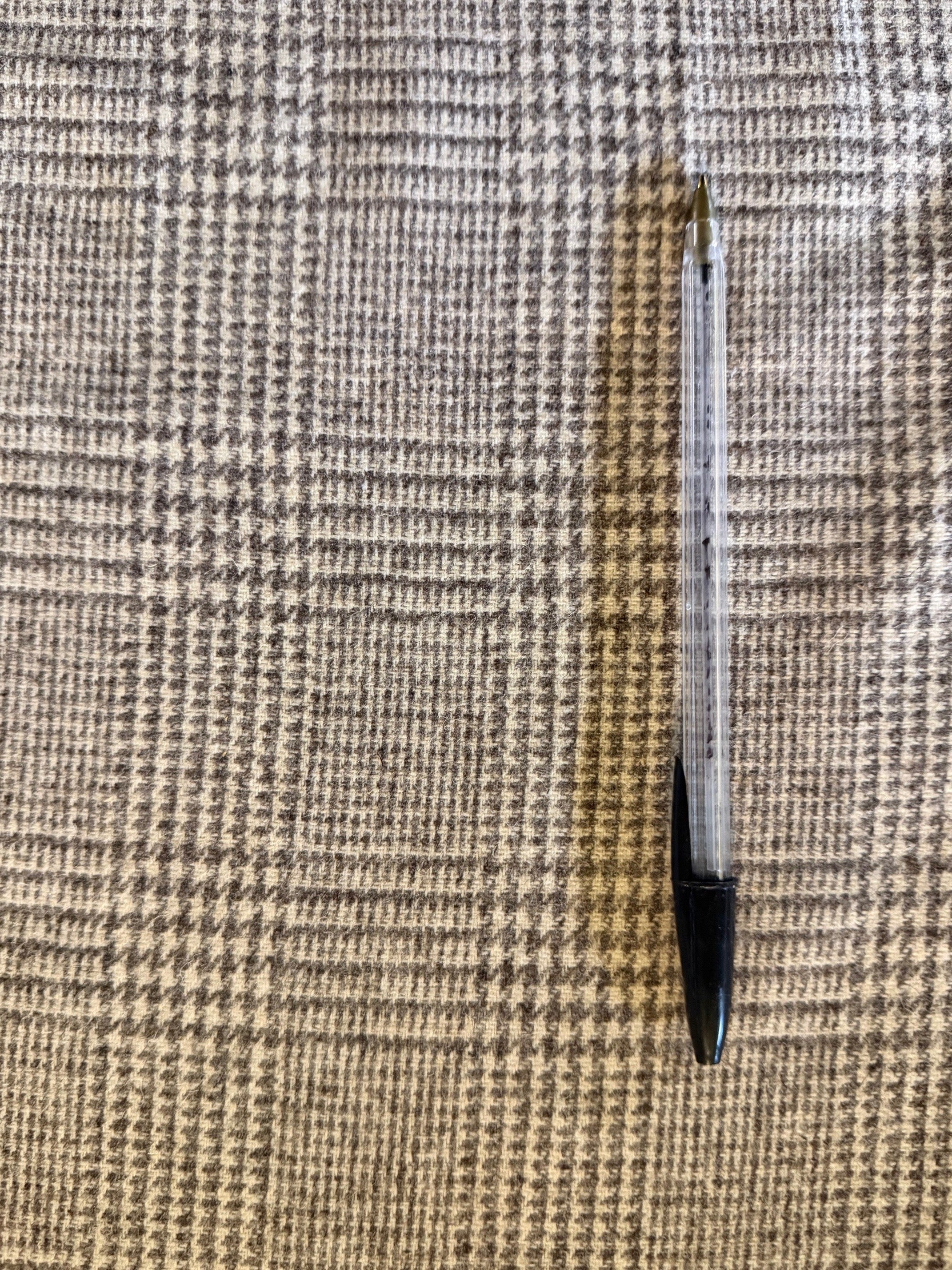 100% Wool Plaid Fabric – Beige & Brown – 140cm Wide