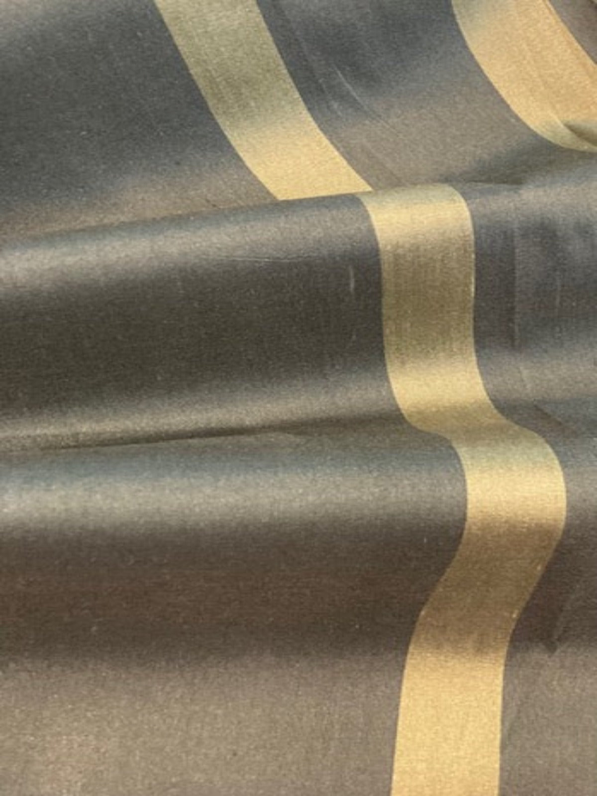 Tones of Green Stripe on Silk Dupion. Stripes Run Across the fabric