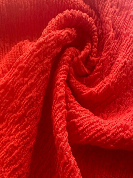 Tomato Red Textured Seersucker Type Knit