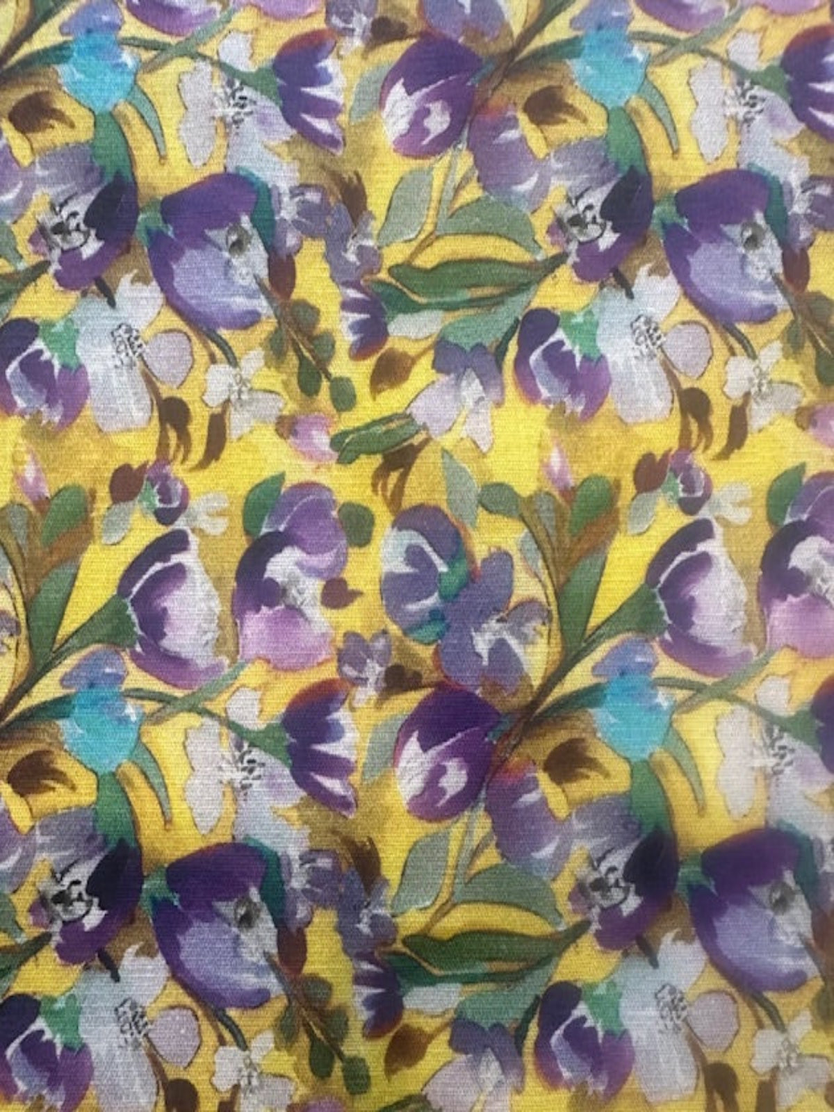 Lavender Tulips on Yellow Cotton Lawn