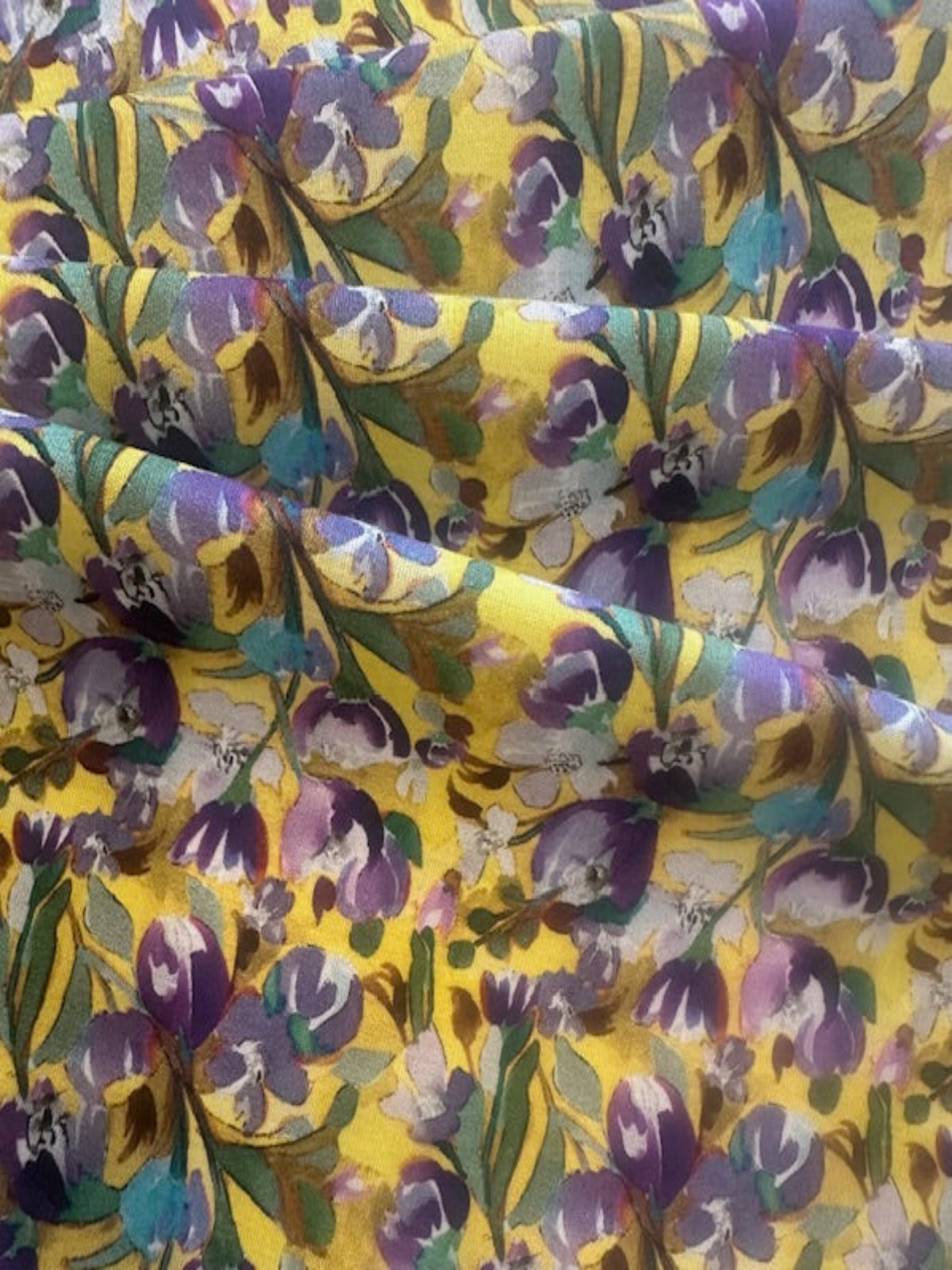 Lavender Tulips on Yellow Cotton Lawn
