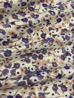 Violet Ditsy Flowers on Ivory Linen/Rayon