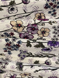 Mauve Country Flowers on White Cotton Lawn