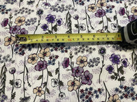 Mauve Country Flowers on White Cotton Lawn