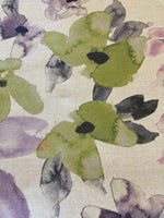 Lime/violet/Blue Watercoloured Print on Cotton Furnishing
