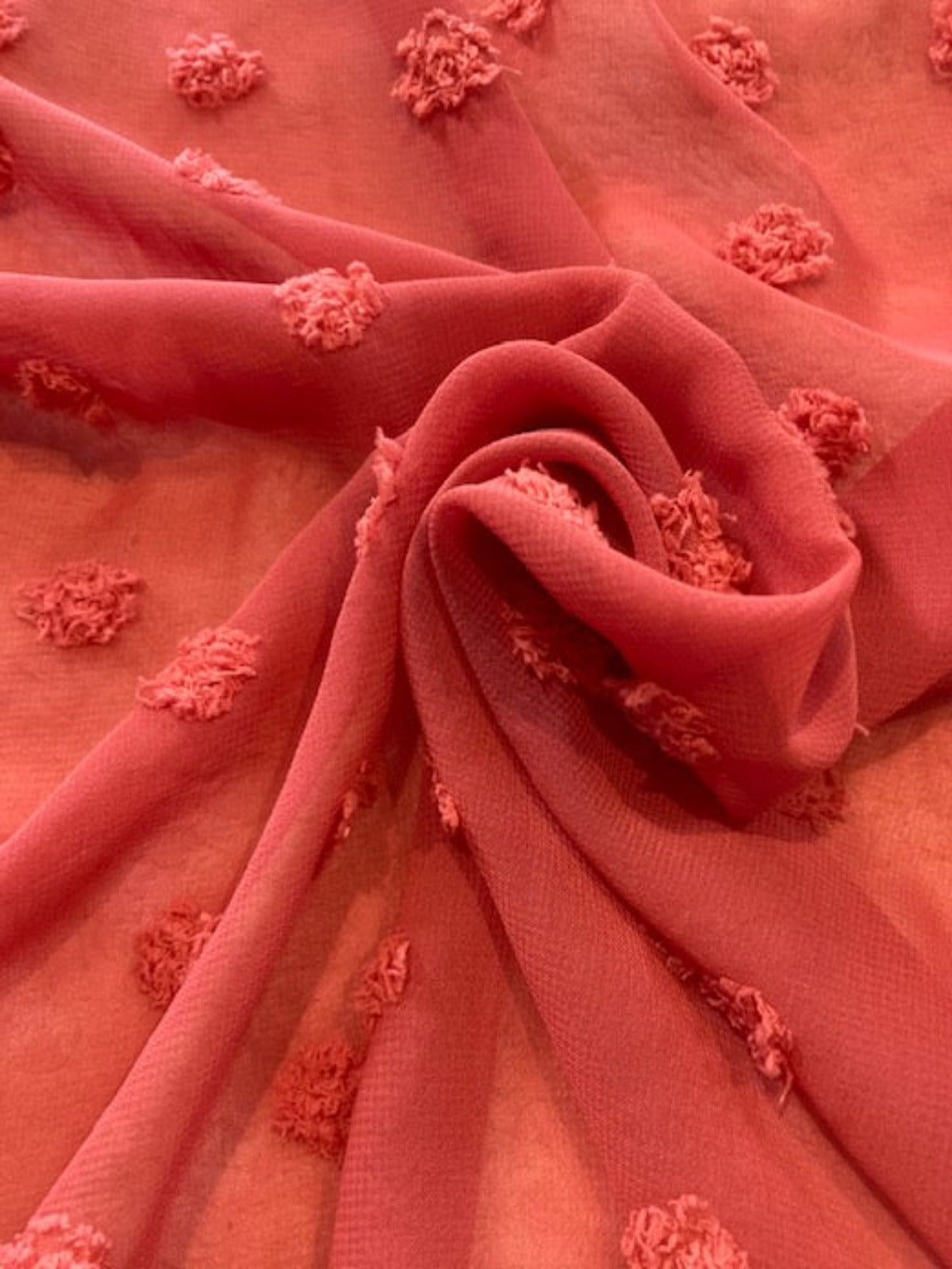 Watermelon Pink Tufted Chiffon