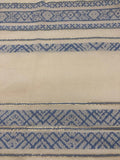 Wedgewood Blue Woven Stripe on Ivory with Gold Lurex Detail. Stripes run across the Fabric.