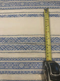 Wedgewood Blue Woven Stripe on Ivory with Gold Lurex Detail. Stripes run across the Fabric.