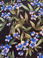 Wedgewood Blue Flowers/Green Leaves on Black Jersey