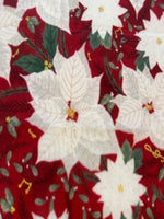 Christmas White Poinsettia on Red Cotton