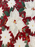 Christmas White Poinsettia on Red Cotton