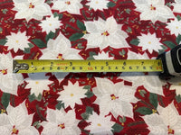 Christmas White Poinsettia on Red Cotton