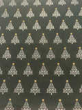White Christmas Trees on Dark Green Cotton