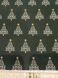 White Christmas Trees on Dark Green Cotton