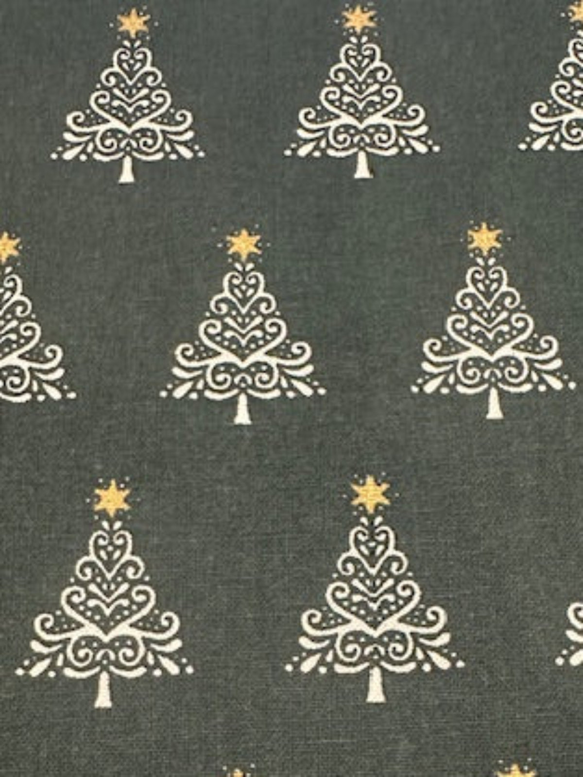 White Christmas Trees on Dark Green Cotton