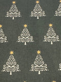 White Christmas Trees on Dark Green Cotton