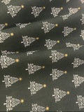 White Christmas Trees on Dark Green Cotton