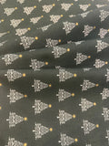 White Christmas Trees on Dark Green Cotton