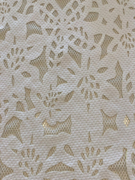 White Laser Cut Pique on Self coloured Open Mesh, Double Fabric