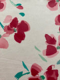 Pink Flower Bunches on White Cotton Sateen