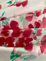 Pink Flower Bunches on White Cotton Sateen