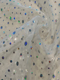 Multi Size Silver Sequin Diamante Effect on Ivory Matt Organza