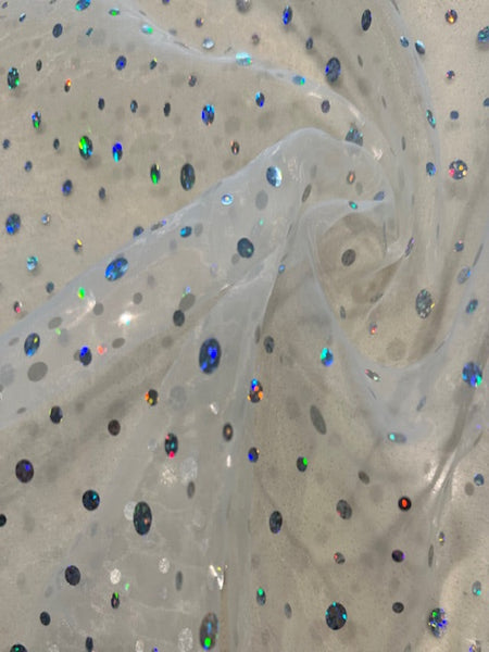 Multi Size Silver Sequin Diamante Effect on Ivory Matt Organza
