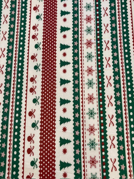 Green/Red Striped Christmas Theme- Stripes Run along the Fabric