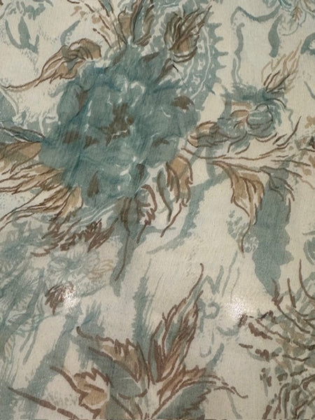 Dark Turquoise Flower Print on Yoryu Silk Chiffon