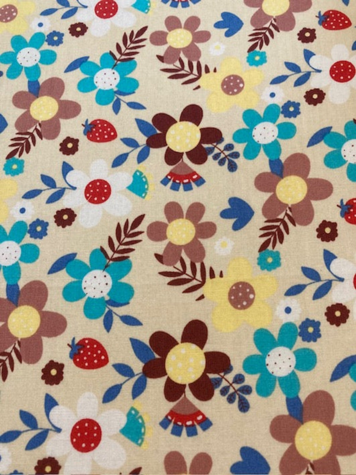 Multi Flowers & Strawberries Cotton Lawn – 100% Cotton, 145 cm Wide