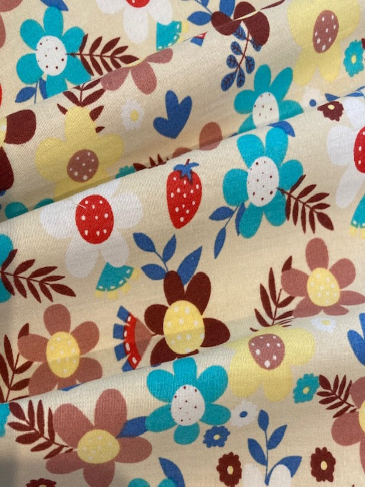 Multi Flowers & Strawberries Cotton Lawn – 100% Cotton, 145 cm Wide