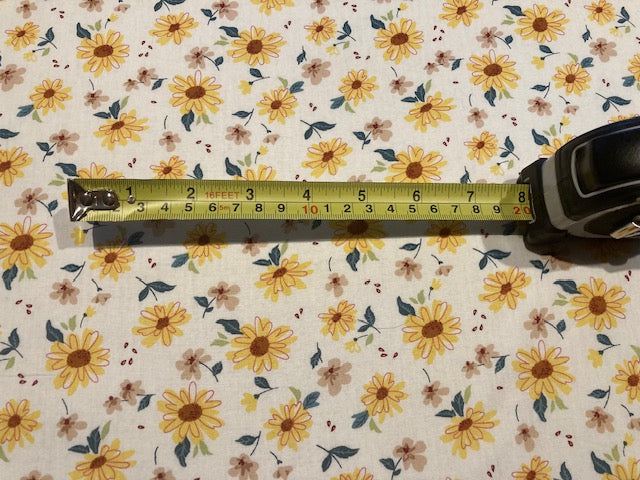 Yellow Overprinted Daises on White Cotton Lawn