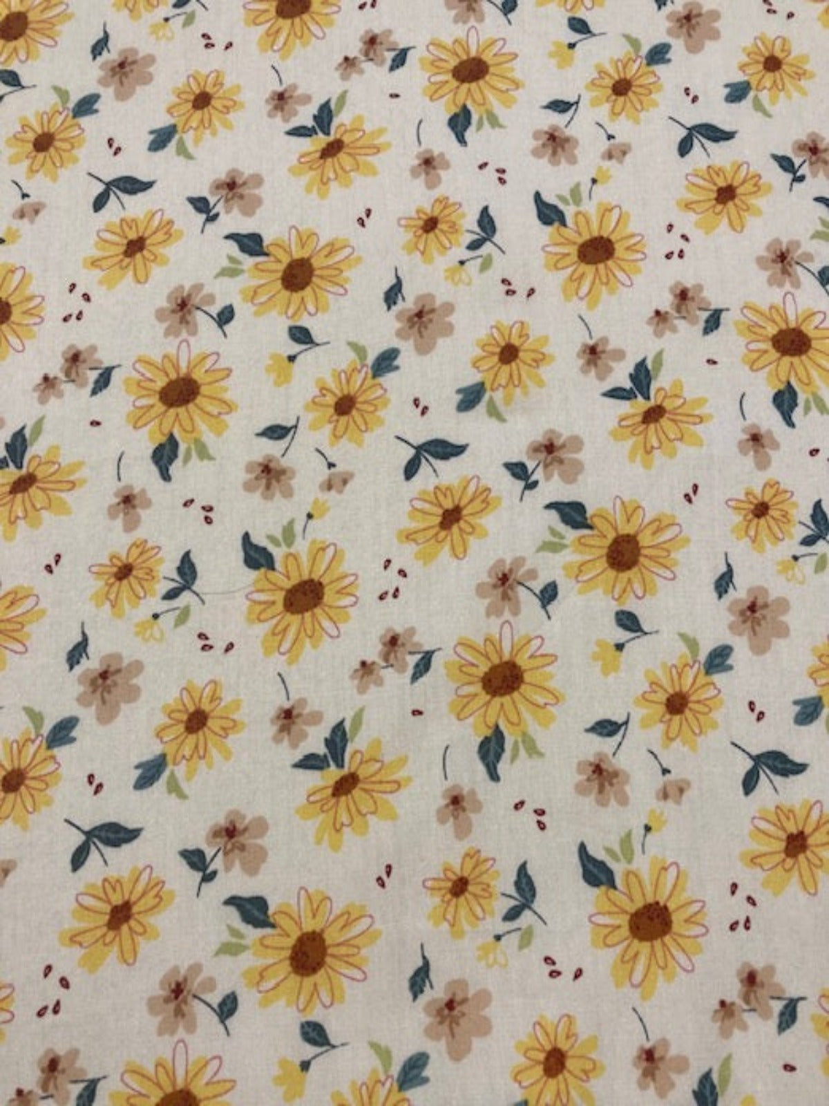Yellow Overprinted Daises on White Cotton Lawn