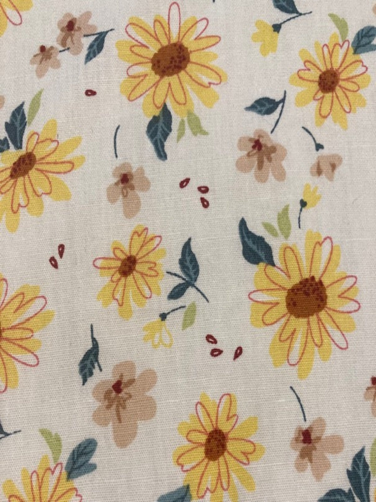 Yellow Overprinted Daises on White Cotton Lawn