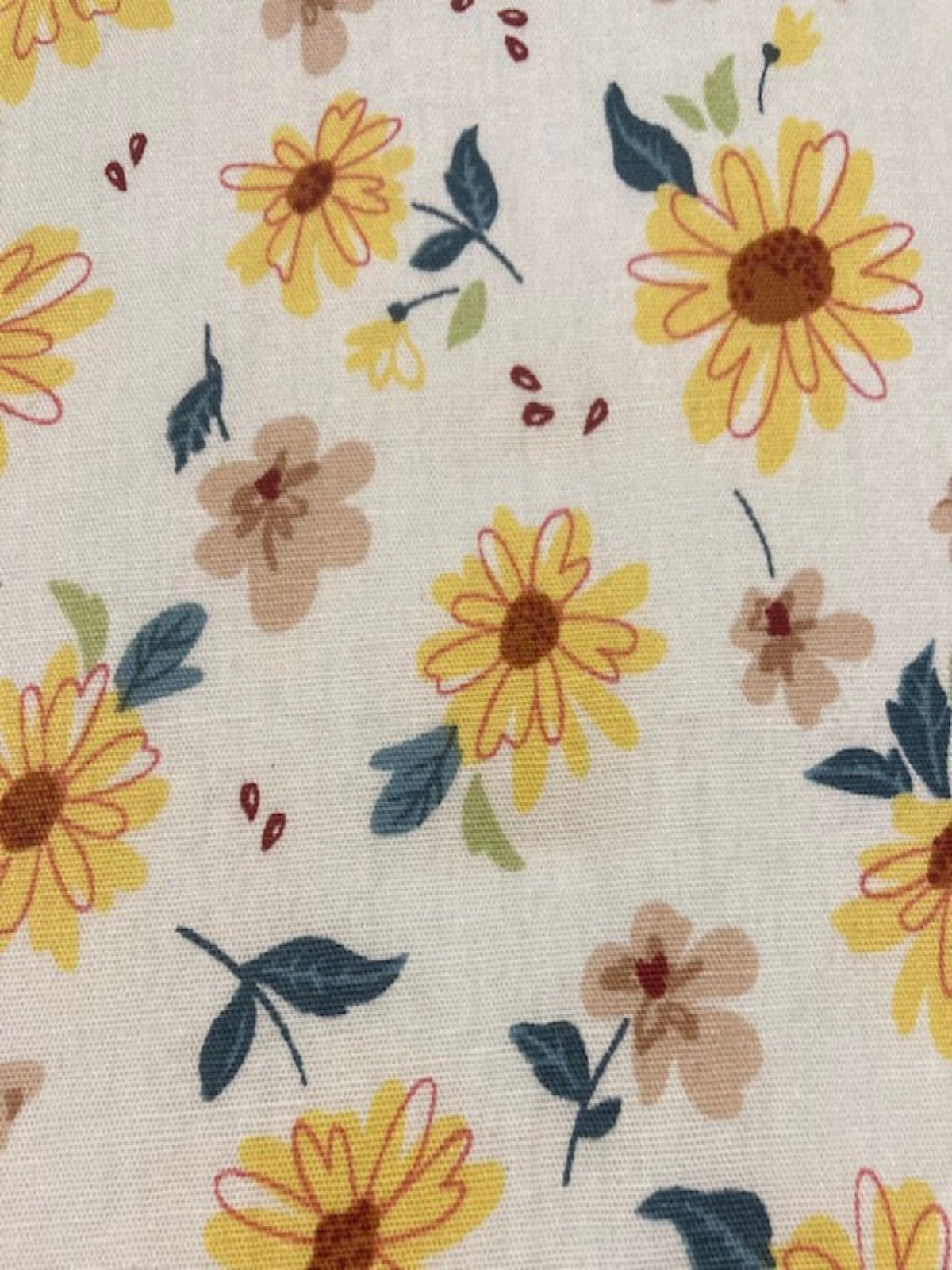 Yellow Overprinted Daises on White Cotton Lawn