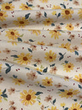 Yellow Overprinted Daises on White Cotton Lawn