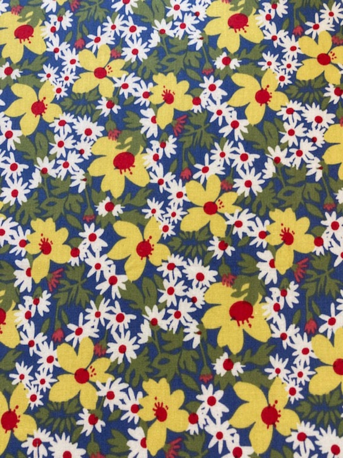 Yellow Flowers on Blue Cotton Lawn – Fresh & Vibrant