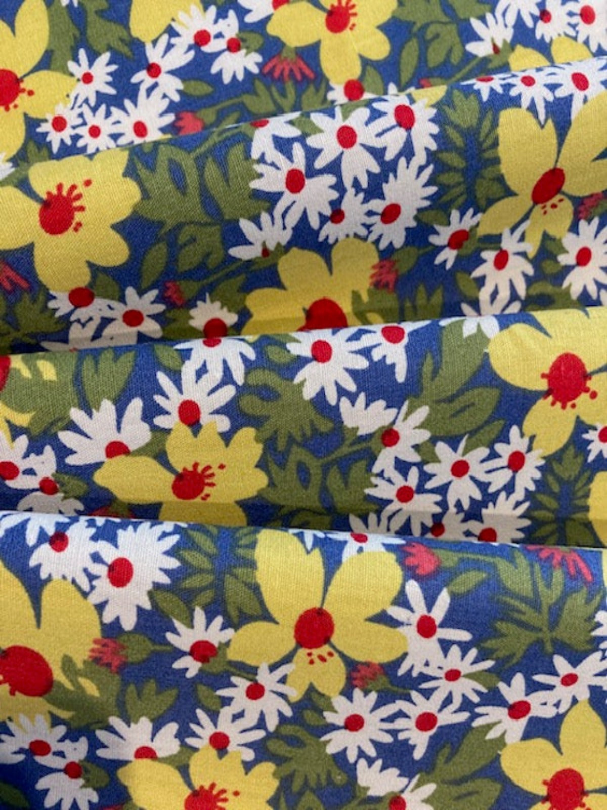Yellow Flowers on Blue Cotton Lawn – Fresh & Vibrant