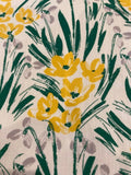 Yellow Flower Bunches with Green Leaves on Pale Green Cotton Lawn