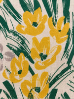 Yellow Flower Bunches with Green Leaves on Pale Green Cotton Lawn