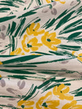 Yellow Flower Bunches with Green Leaves on Pale Green Cotton Lawn