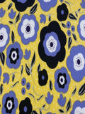 Blue Flowers on Yellow Spotted Cotton